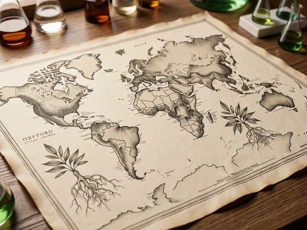 Botanical sourcing world map etching